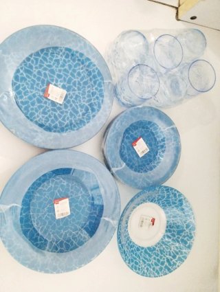 Servizio tavola vetro blu 25 pz