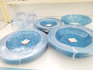 Servizio tavola vetro blu 25 pz