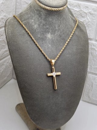 Colgante Cruz Circonitas Acero Chapado Oro