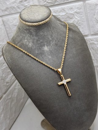 Colgante Cruz Circonitas Acero Chapado Oro