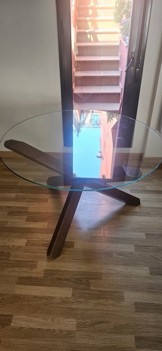 Mesa Comedor Redonda Cristal y Madera