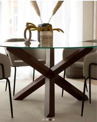 Mesa Comedor Redonda Cristal y Madera