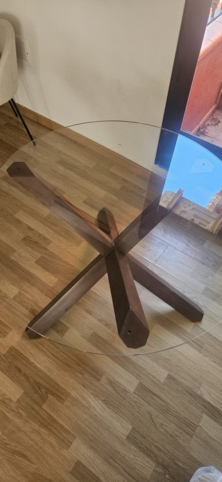 Mesa Comedor Redonda Cristal y Madera