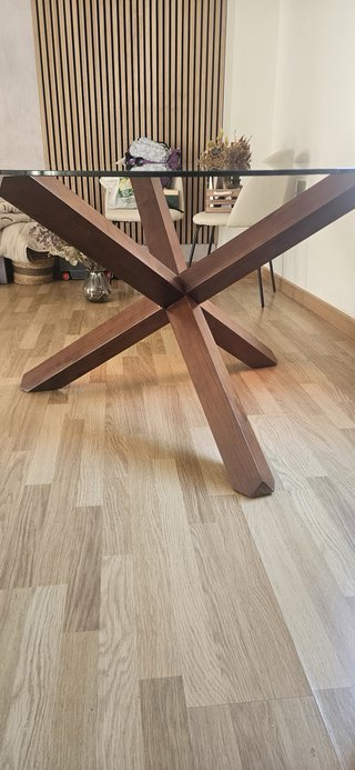 Mesa Comedor Redonda Cristal y Madera