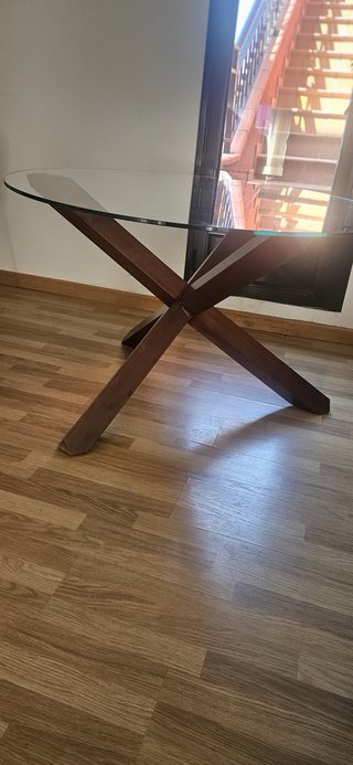 Mesa Comedor Redonda Cristal y Madera