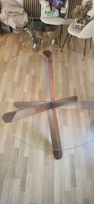 Mesa Comedor Redonda Cristal y Madera