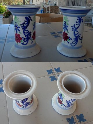 Pareja de Candeleros Cerámica Florales