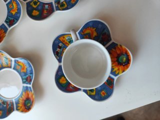 Juego 6 Tazas Café Porcelana Diseño Flores.