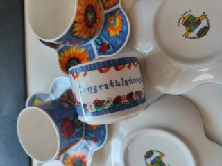 Juego 6 Tazas Café Porcelana Diseño Flores.
