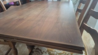 Mesa antigua madera con 6 sillas tapizadas