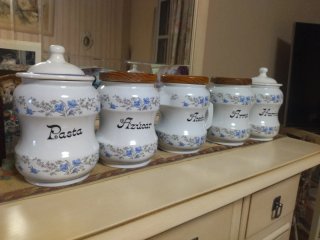Set 5 Tarros Cocina Porcelana Flores Azules