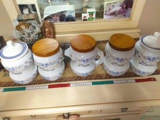 Set 5 Tarros Cocina Porcelana Flores Azules