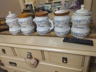 Set 5 Tarros Cocina Porcelana Flores Azules