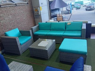 Conjunto Terraza Familiar Gris y Turquesa