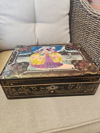 Caja joyero antigua de madera con espejo – Vintage