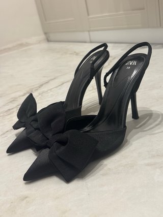 Zapatos Zara Tacon Negro Lazo Talla 38