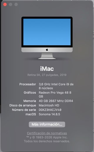 iMac 27" Retina 5K 2019 | i9 8 núcleos | 40 GB RAM