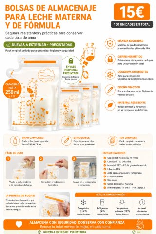 100 bolsas para leche o alimento de bebés. Nuevas.