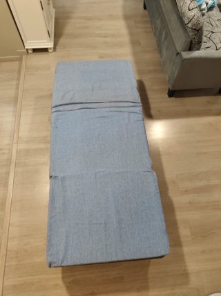 Sofá cama azul con estampado floral
