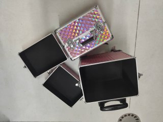 Maleta Trolley Maquillaje Rosa y Plata