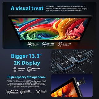 PIXPEAK 256GB Gris Tableta 13.3" 2K RAM Android