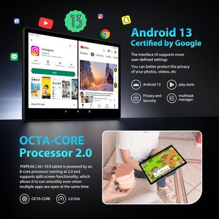 PIXPEAK 256GB Gris Tableta 13.3" 2K RAM Android