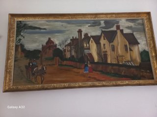 Cuadro decorativo con marco dorado, pintado a mano