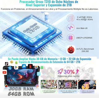 UJJ 30GB Negro Tablet Android 15 10" Niños con