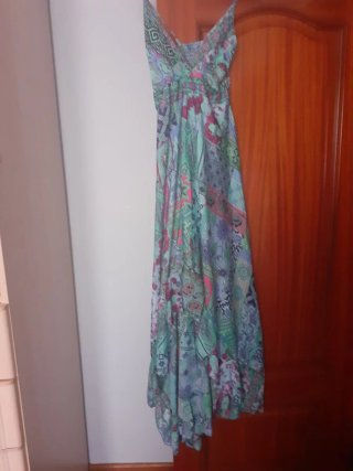Vestido largo estampado verde y rosa