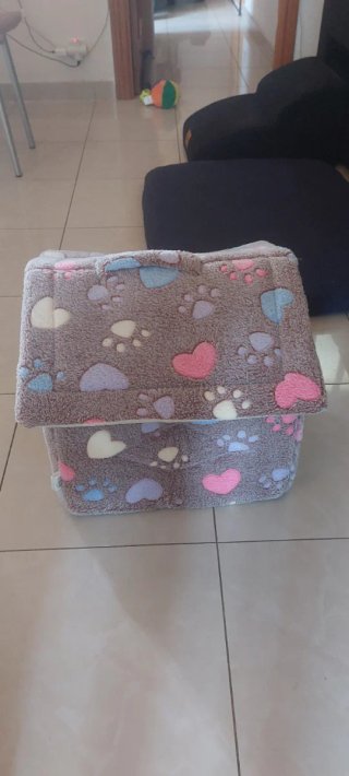 Casita Cama Plegable Perro Gato Gris Corazones