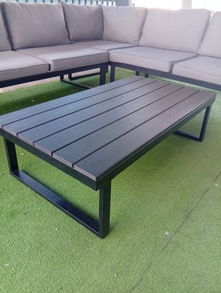 Conjunto Sofá Rinconera Gris y Mesa Centro