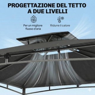 Gazebo da Giardino 3x3 m con Doppio Tetto, in Met