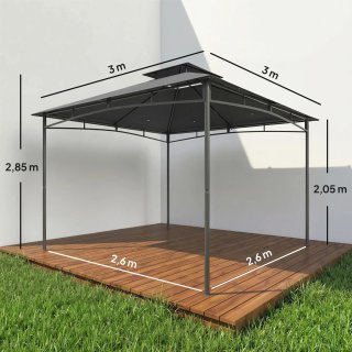 Gazebo da Giardino 3x3 m con Doppio Tetto, in Met