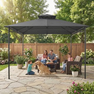 Gazebo da Giardino 3x3 m con Doppio Tetto, in Met
