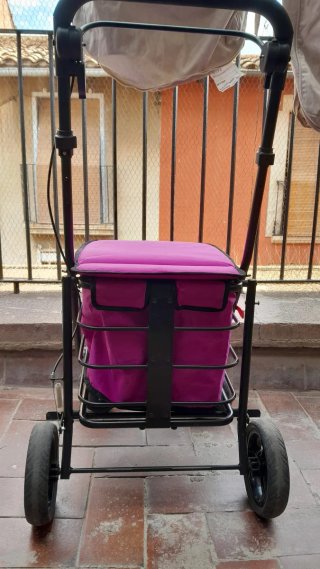 Carrito de la compra plegable rosa y negro