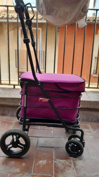 Carrito de la compra plegable rosa y negro