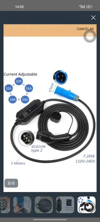 Cargador Coche Eléctrico Tipo 2 de  32 amperios.