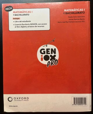 Libro matemáticas 1⁰bachillerato Ed. Genioxpro