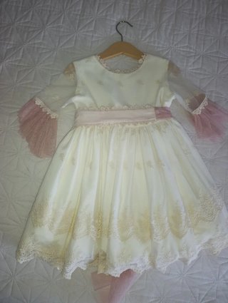 Vestido niña comunión/fiesta blanco y rosa