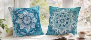2 Federe Copricuscino Mandala Blu/Teal 45x45