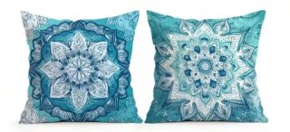 2 Federe Copricuscino Mandala Blu/Teal 45x45