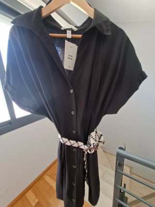 Vestido H&M Lino Botones Cinturón Talla M