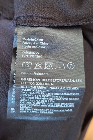 Vestido H&M Lino Botones Cinturón Talla M