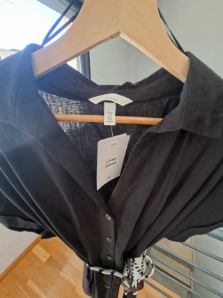 Vestido H&M Lino Botones Cinturón Talla M