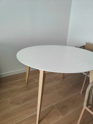 Mesa redonda comedor madera blanca