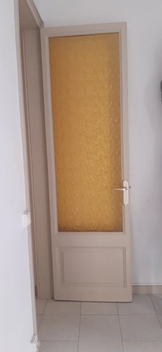 Puerta antigua madera y cristal ámbar. 238x72cm