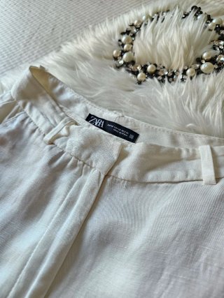 Pantalón Lino Zara Blanco