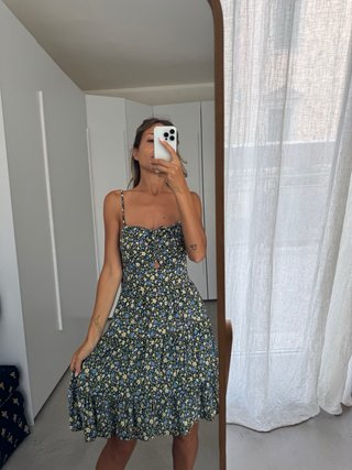 Abito corto floreale nero taglia S