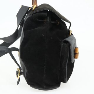GUCCI Bamboo Backpack Suede Black Gold 003 2058