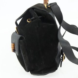 GUCCI Bamboo Backpack Suede Black Gold 003 2058